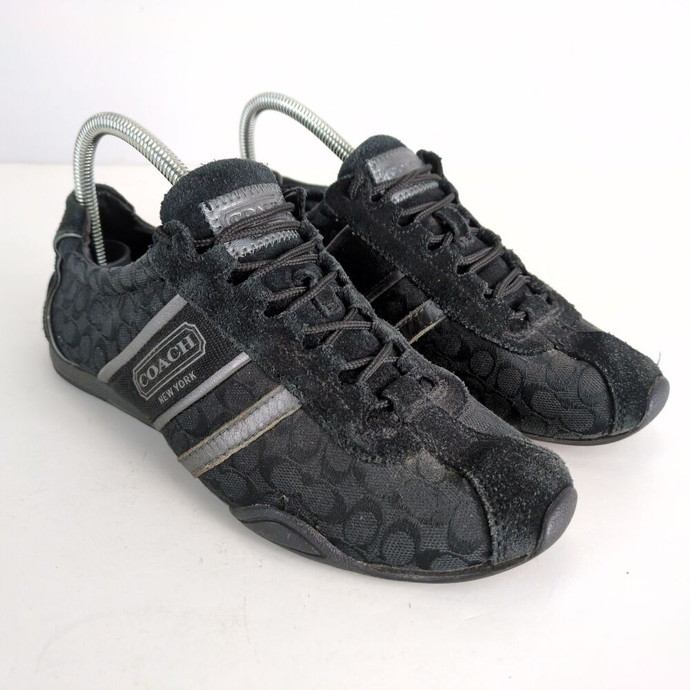 Coach Remonna Women's 8 Sneakers Driving Shoes Signature Jacquard & Black Suede - Picture 2 of 11